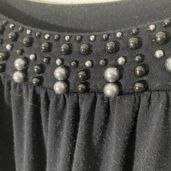 Covington Women’s PS Black Short Sleeve Dress Shirt Top Pearl Embellished Collar - Picture 5 of 9